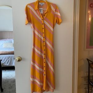 Summer Pink Orange Button Up Collared Dress Derek Lam 10 Crosby